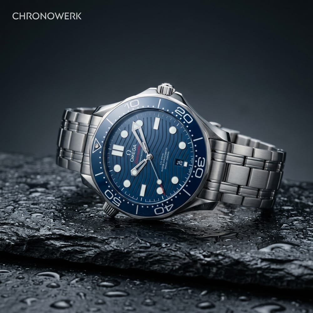 Mechanische Sport-Uhr mit verschraubter Krone auf Anthrazit-Bühne — Wasserdichtigkeits-Guide